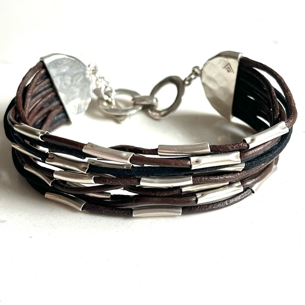 Silpada B2183 “Speed of Light” 8.5” 925 Sterling Tubes on Multi Leather Strands